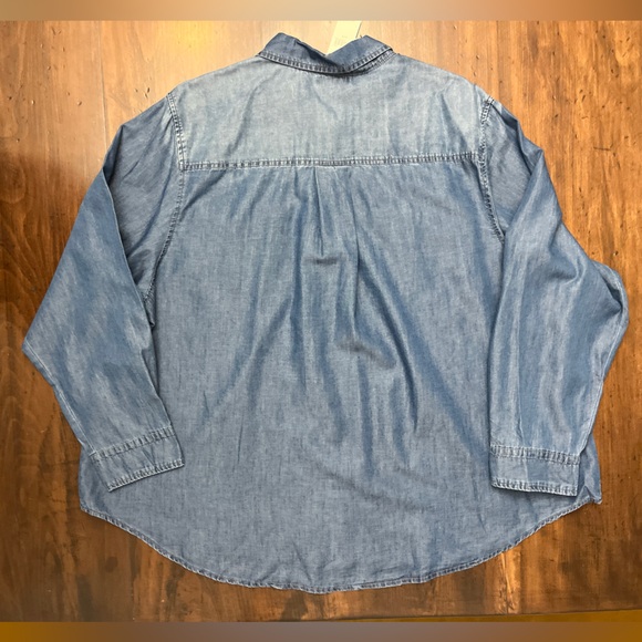 Lane Bryant Chambray Button Down Shirt Size 26 / 28 Blue Roll Tab Sleeve Fall - Picture 7 of 14